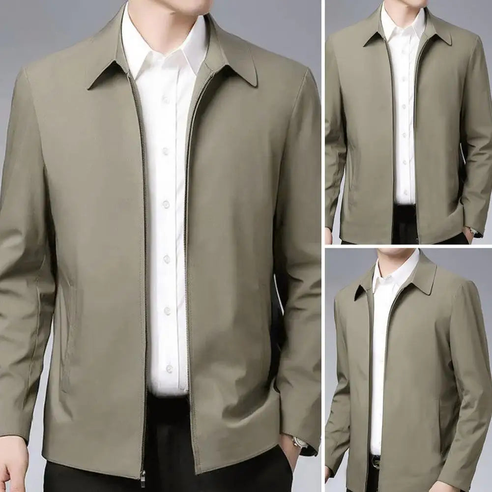 Men Coat Cardigan Solid Color Turn-down Collar Loose Cardigan Spring Jacket for Business Work Male Clothing Streetwear