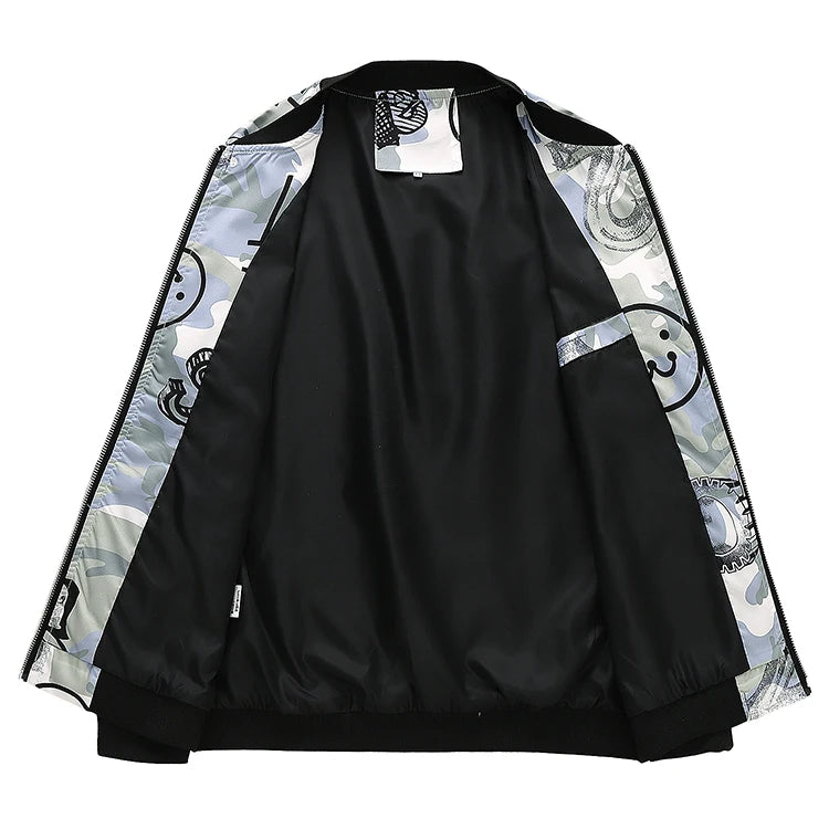 2025 Autumn New Printed Jackets Fashion Slim Fit Mens Casual Bomber Jacket Cardigan Zipper Coats Big Size 6XL Windbreaker Coat