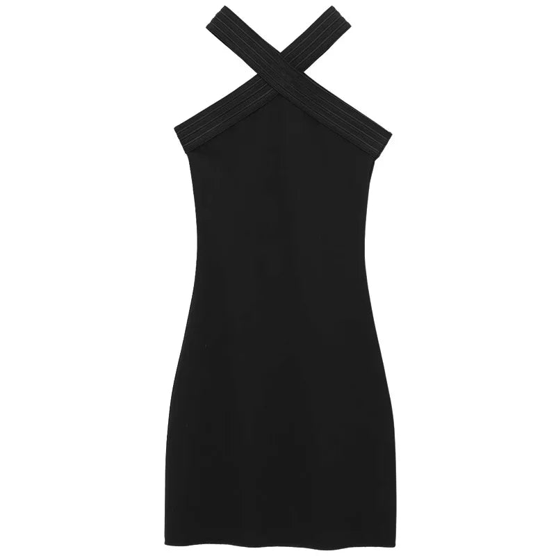 HXAO Halter Black Dress Women's Dresses Summer Sexy Bodycon Backless Short Dresses Woman Sleeveless Corset Elastic Vestidos 066