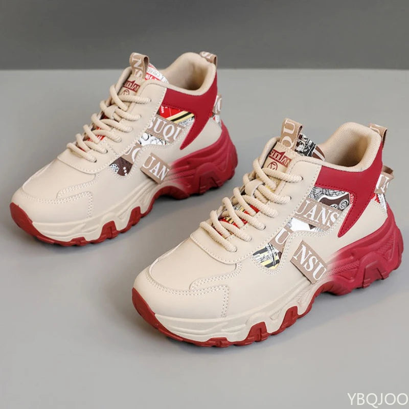 Spring and Autumn Fashion New Thick Soled Height Increasing Women's Sports Shoes Color Blocked Trendy Breathable Casual Shoes