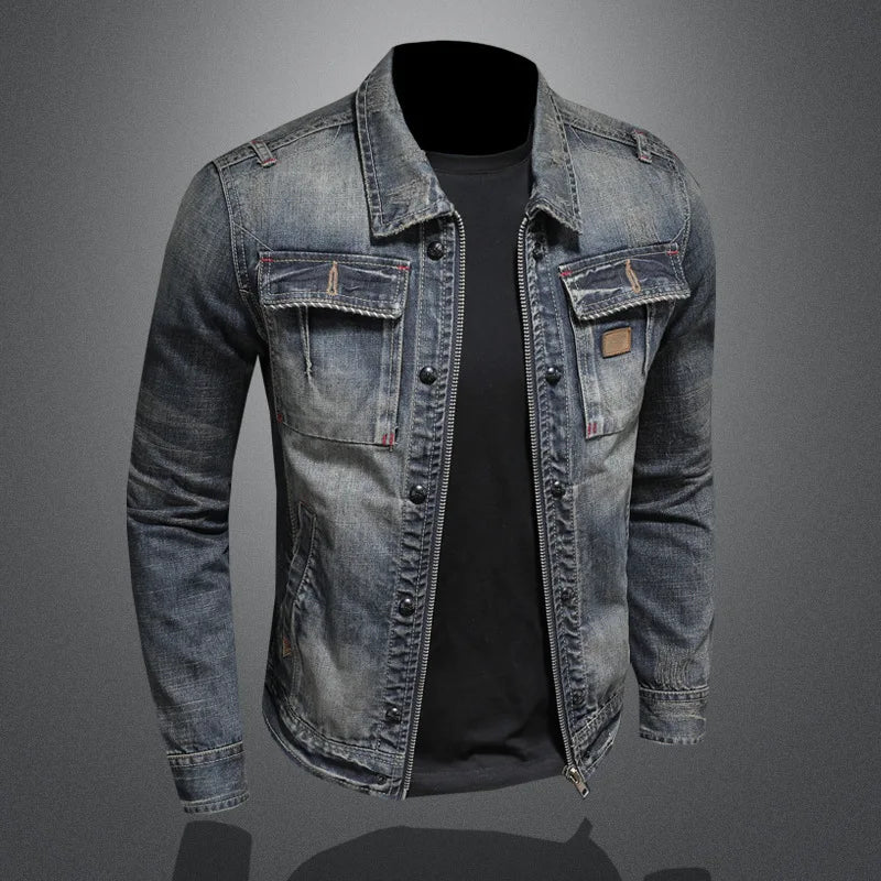 HKSH 2025 Spring Autumn New Man Tide Motorcycle Fashion Denim Jacket Trend Korean Slim Safari Style Casual Handsome Coats HK4817