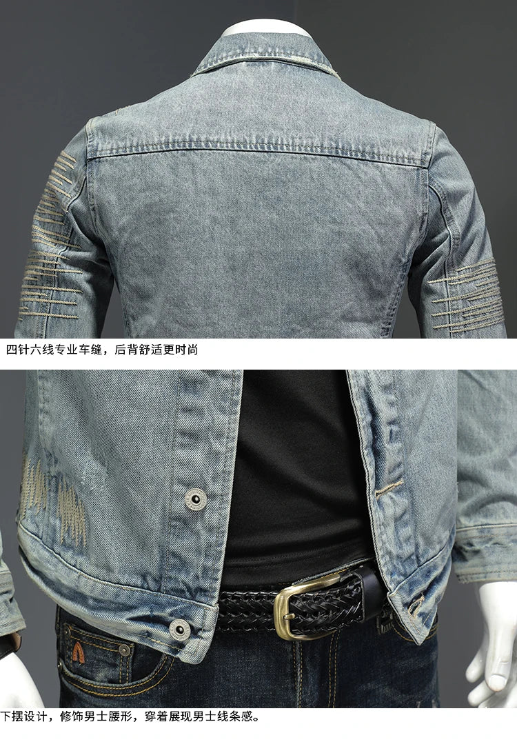 Men's Hooded Denim Jacket 2025 Fashion High-Quality All-In-One Light-Colored Embroidered Personality Large Size Casual Coat