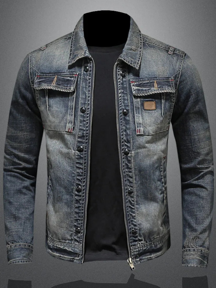 HKSH 2025 Spring Autumn New Man Tide Motorcycle Fashion Denim Jacket Trend Korean Slim Safari Style Casual Handsome Coats HK4817
