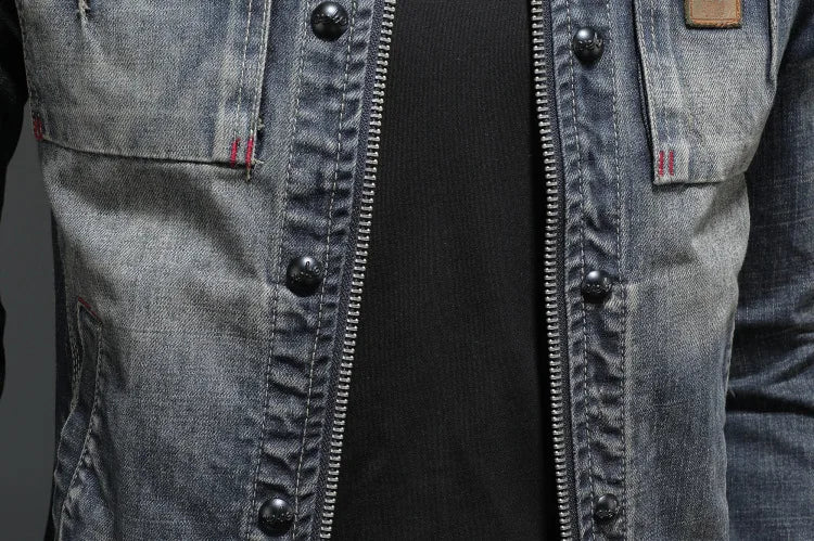 HKSH 2025 Spring Autumn New Man Tide Motorcycle Fashion Denim Jacket Trend Korean Slim Safari Style Casual Handsome Coats HK4817