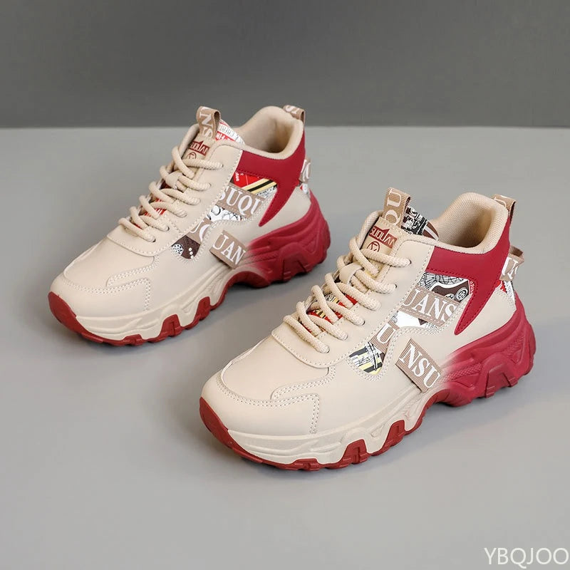 Spring and Autumn Fashion New Thick Soled Height Increasing Women's Sports Shoes Color Blocked Trendy Breathable Casual Shoes