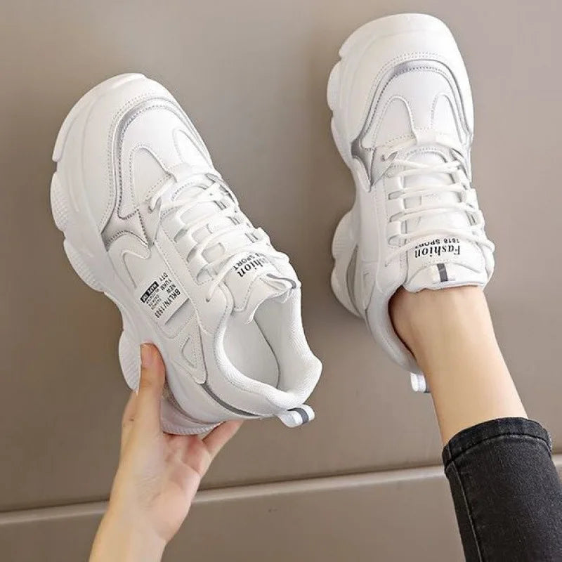 Women's Thick Soled Lightweight Sports Shoes Spring and Autumn New White Casual Women's Thick Soled Height Increasing Shoes