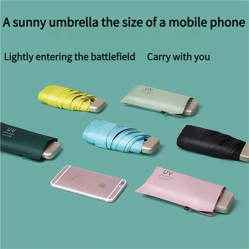 Ultra Light Small Mini Women Five Fold Umbrella Sun Proof Sun Proof Anti UV Sun Rain Dual Use Umbrella Thick Black Glue Pocket S