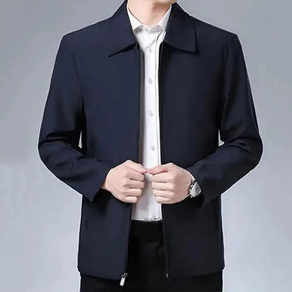 Men Coat Cardigan Solid Color Turn-down Collar Loose Cardigan Spring Jacket for Business Work Male Clothing Streetwear