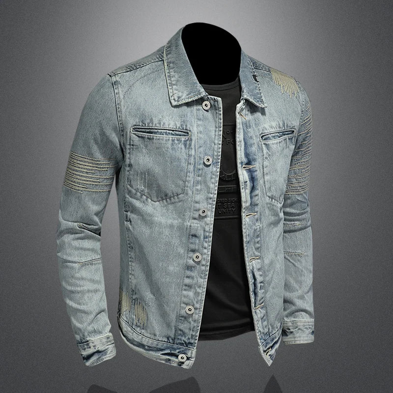 Men's Hooded Denim Jacket 2025 Fashion High-Quality All-In-One Light-Colored Embroidered Personality Large Size Casual Coat