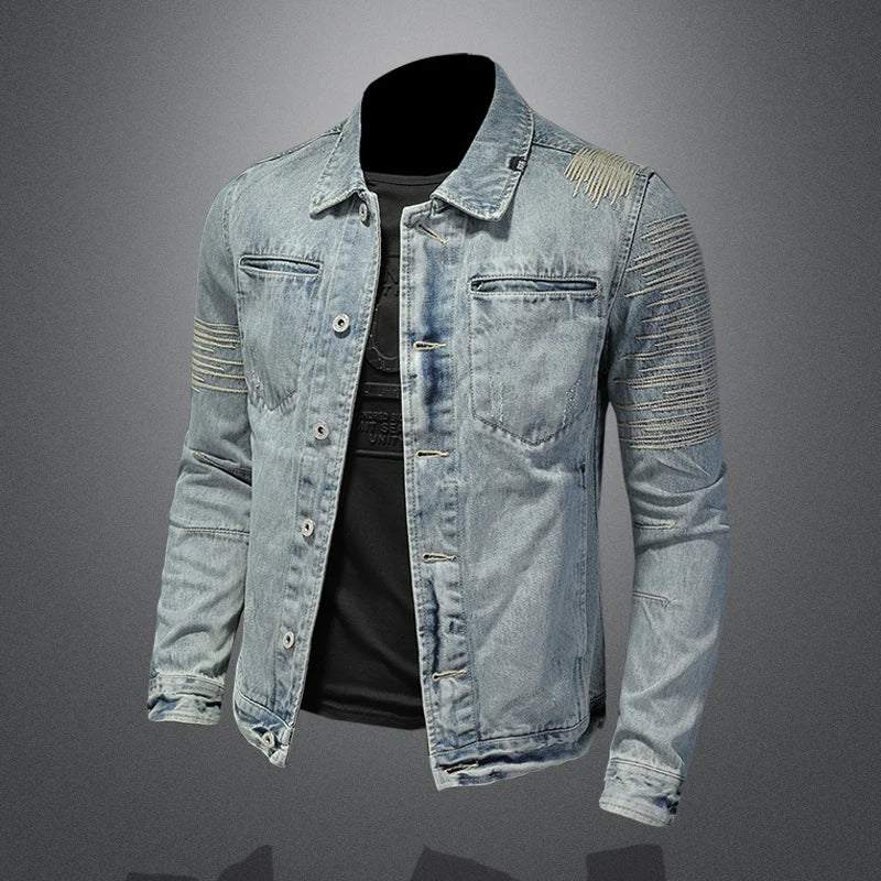 Men's Hooded Denim Jacket 2025 Fashion High-Quality All-In-One Light-Colored Embroidered Personality Large Size Casual Coat