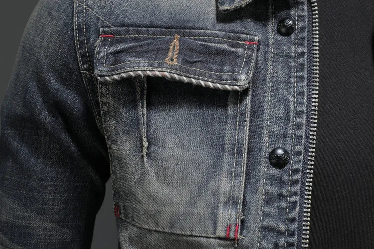 HKSH 2025 Spring Autumn New Man Tide Motorcycle Fashion Denim Jacket Trend Korean Slim Safari Style Casual Handsome Coats HK4817