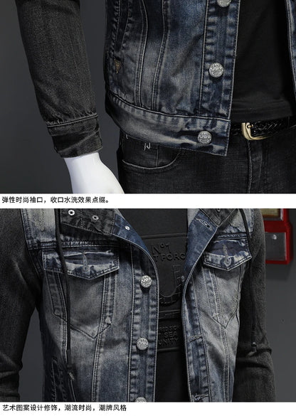 Men's Hooded Denim Jacket 2025 Fashion High-Quality All-In-One Light-Colored Embroidered Personality Large Size Casual Coat