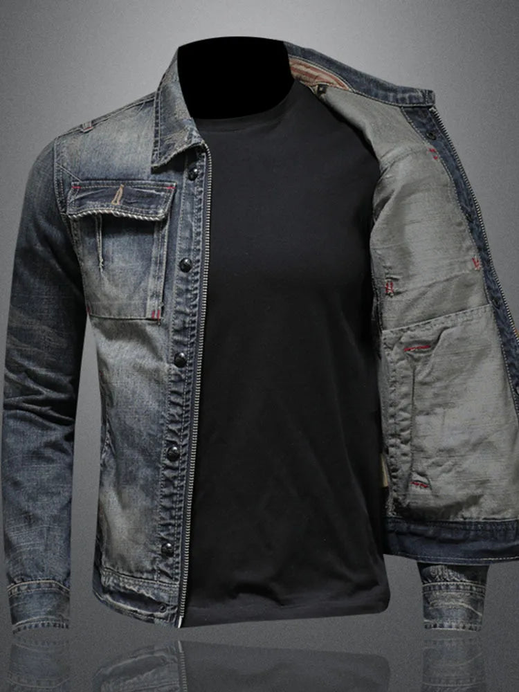 HKSH 2025 Spring Autumn New Man Tide Motorcycle Fashion Denim Jacket Trend Korean Slim Safari Style Casual Handsome Coats HK4817