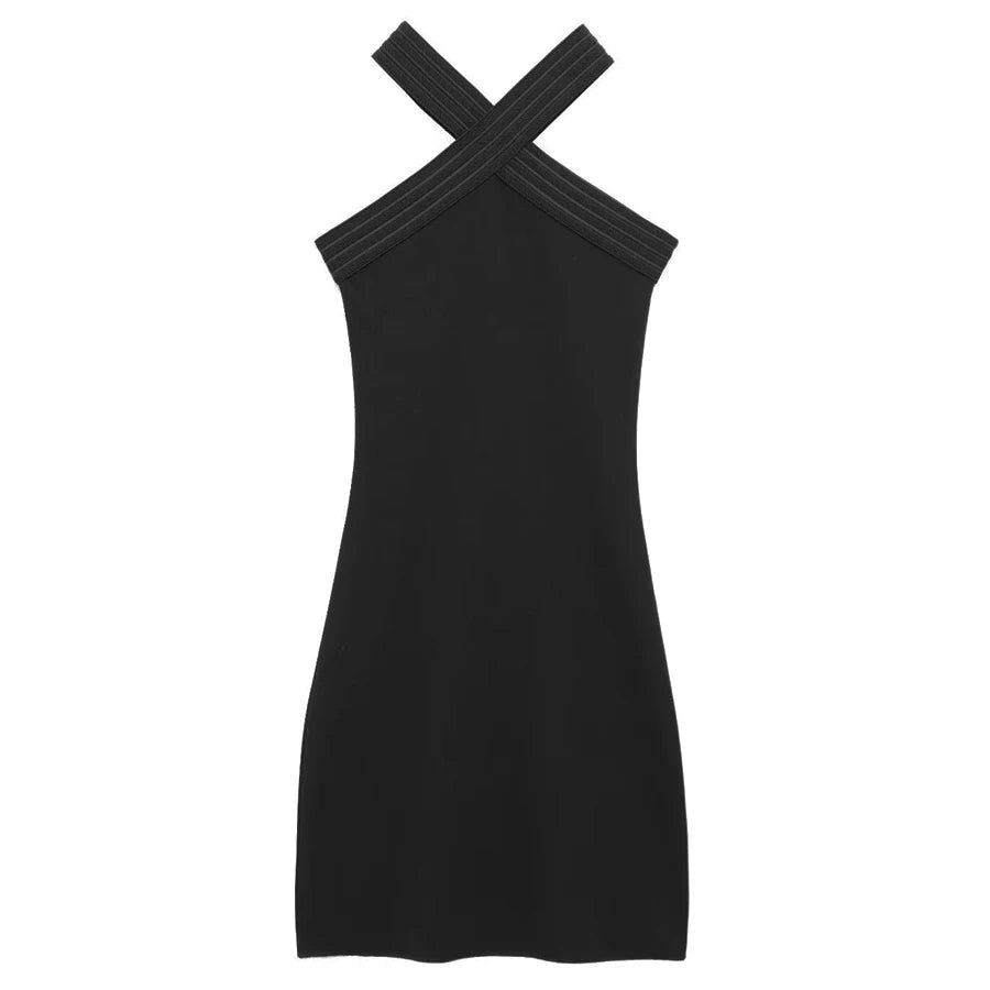HXAO Halter Black Dress Women's Dresses Summer Sexy Bodycon Backless Short Dresses Woman Sleeveless Corset Elastic Vestidos 066