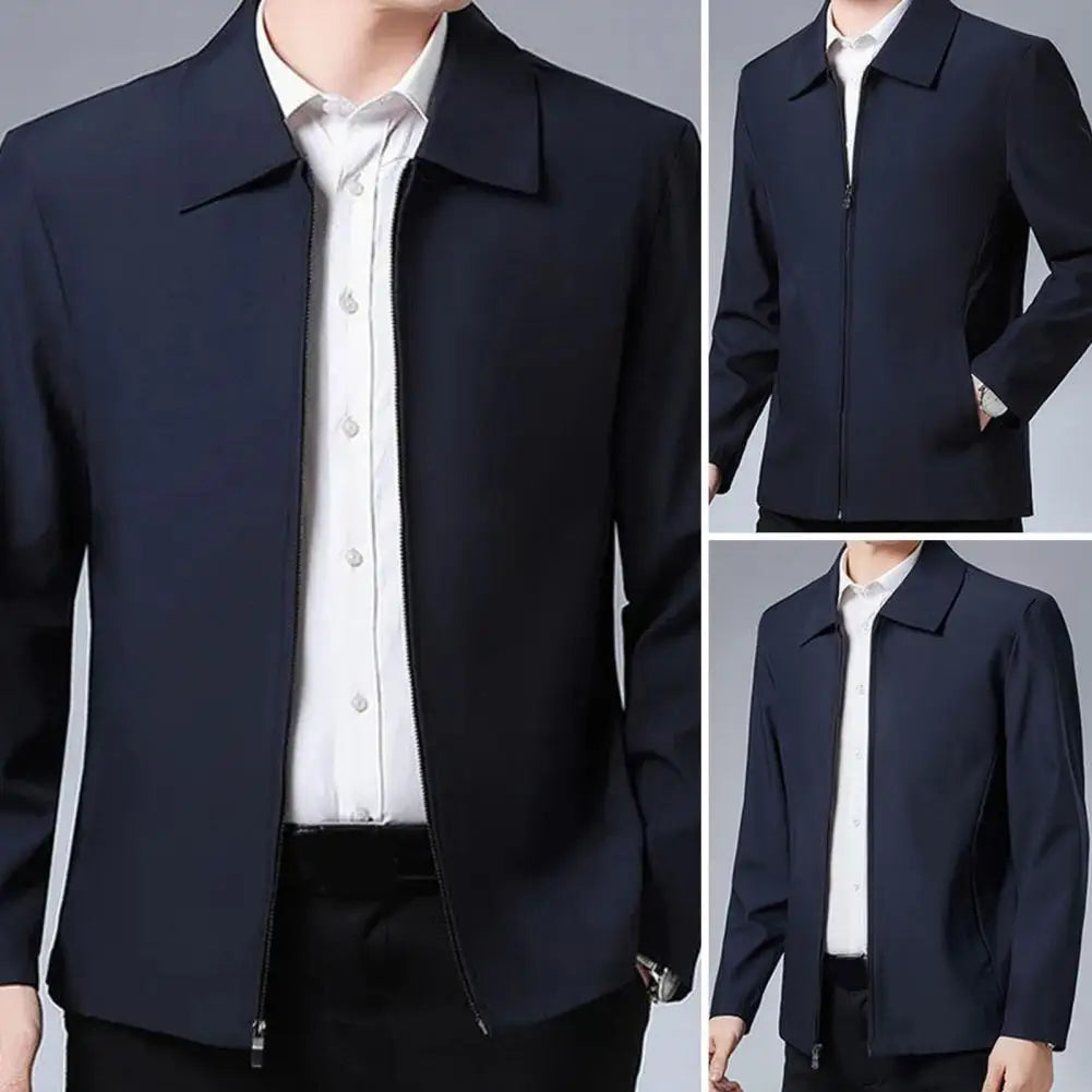 Men Coat Cardigan Solid Color Turn-down Collar Loose Cardigan Spring Jacket for Business Work Male Clothing Streetwear