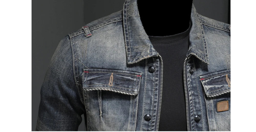 Autumn Winter Men's Denim Jackets Fashion Men Retro Streetwear Cowboy Jacket Men Hip Hop ZipperBiker Jean Coats Clothing