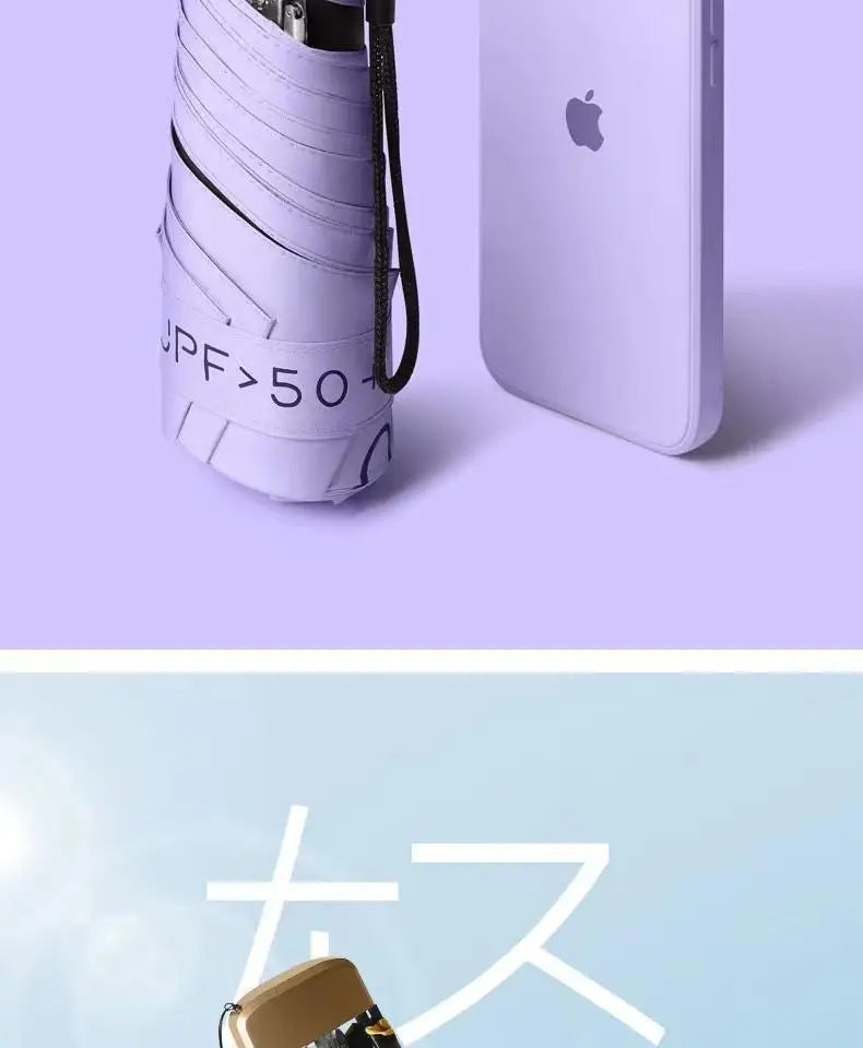 Ultra Light Small Mini Women Five Fold Umbrella Sun Proof Sun Proof Anti UV Sun Rain Dual Use Umbrella Thick Black Glue Pocket S