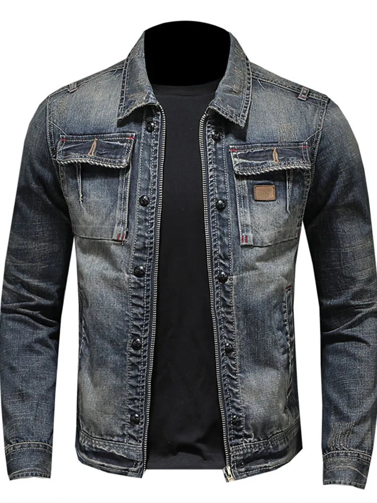 HKSH 2025 Spring Autumn New Man Tide Motorcycle Fashion Denim Jacket Trend Korean Slim Safari Style Casual Handsome Coats HK4817