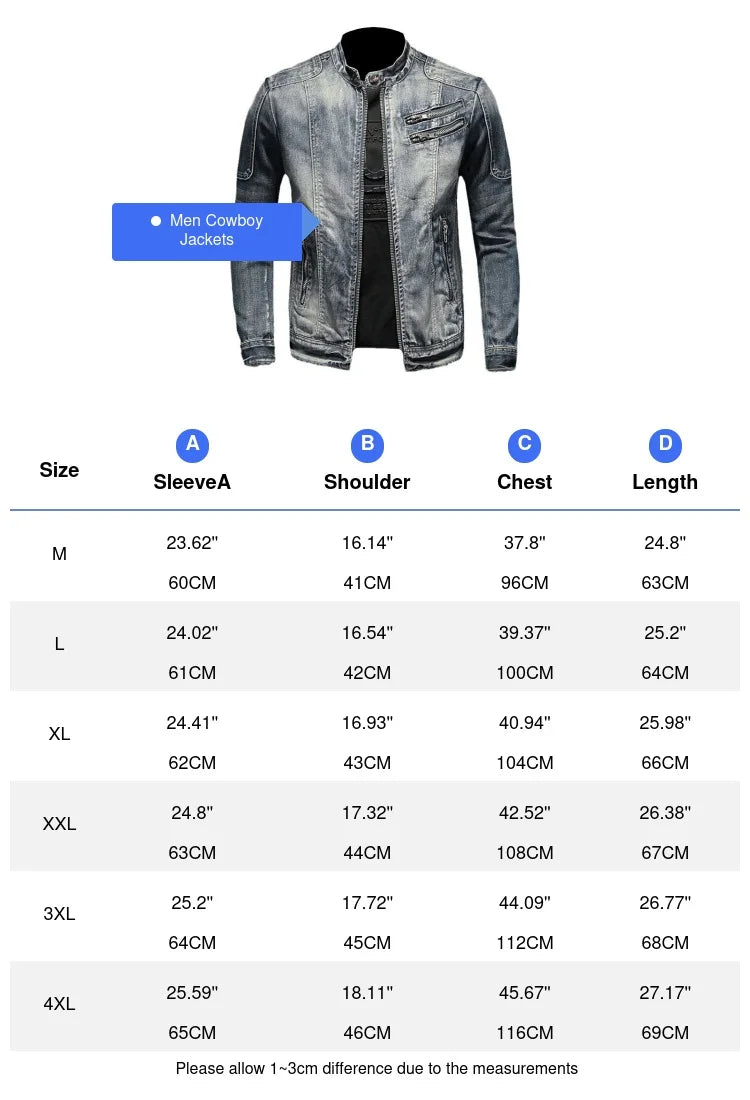 Autumn Winter Men's Denim Jackets Fashion Men Retro Streetwear Cowboy Jacket Men Hip Hop ZipperBiker Jean Coats Clothing