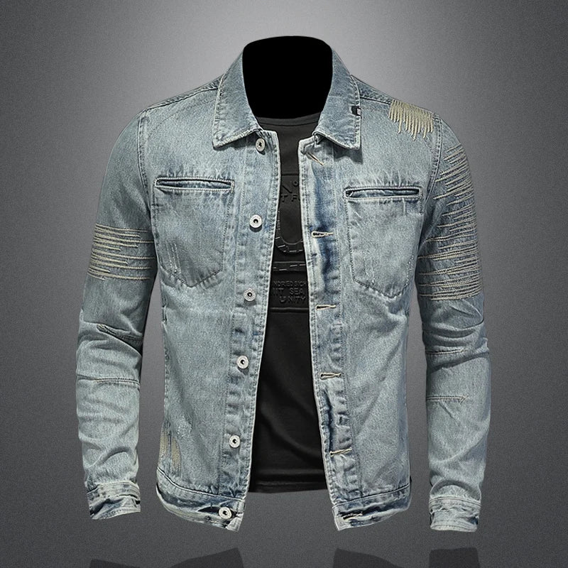 Men's Hooded Denim Jacket 2025 Fashion High-Quality All-In-One Light-Colored Embroidered Personality Large Size Casual Coat