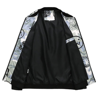 2025 Autumn New Printed Jackets Fashion Slim Fit Mens Casual Bomber Jacket Cardigan Zipper Coats Big Size 6XL Windbreaker Coat