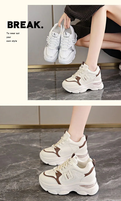 Women Thick Bottom Ultra-light Sneakers New Spring Autumn White Sports Shoes Casual Woman Comfort Breathable Running Shoes