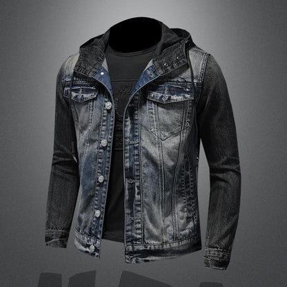 Men's Hooded Denim Jacket 2025 Fashion High-Quality All-In-One Light-Colored Embroidered Personality Large Size Casual Coat