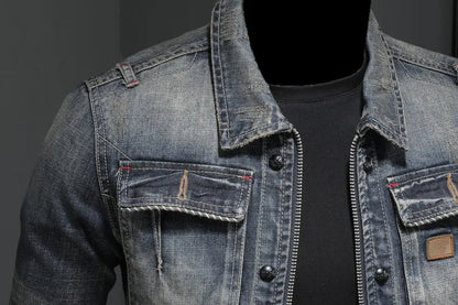 HKSH 2025 Spring Autumn New Man Tide Motorcycle Fashion Denim Jacket Trend Korean Slim Safari Style Casual Handsome Coats HK4817