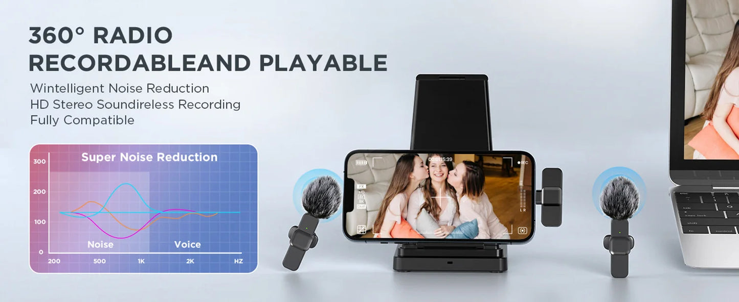 SNZIYAG K10 Wireless Lavalier Microphone Portable Audio Video Recording Mini Microphone for iPhone Android PC Live Gaming Phone
