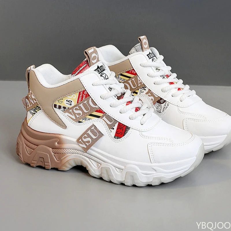Spring and Autumn Fashion New Thick Soled Height Increasing Women's Sports Shoes Color Blocked Trendy Breathable Casual Shoes