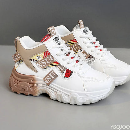 Spring and Autumn Fashion New Thick Soled Height Increasing Women's Sports Shoes Color Blocked Trendy Breathable Casual Shoes