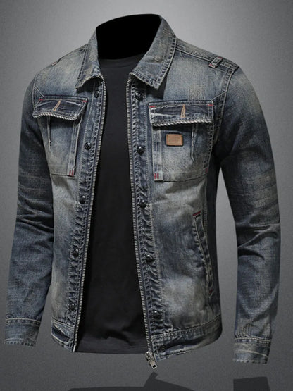 HKSH 2025 Spring Autumn New Man Tide Motorcycle Fashion Denim Jacket Trend Korean Slim Safari Style Casual Handsome Coats HK4817