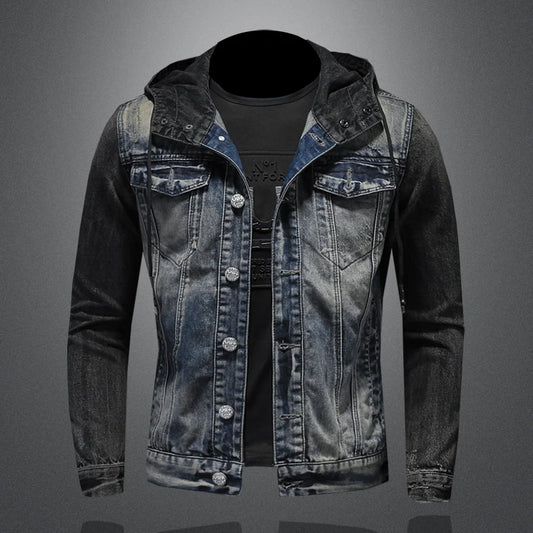 Men's Hooded Denim Jacket 2025 Fashion High-Quality All-In-One Light-Colored Embroidered Personality Large Size Casual Coat