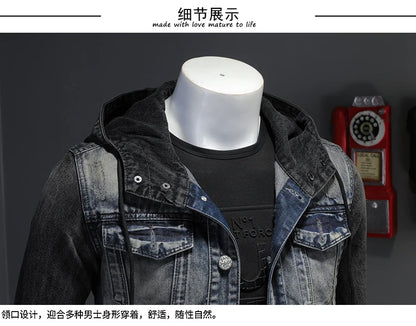 Men's Hooded Denim Jacket 2025 Fashion High-Quality All-In-One Light-Colored Embroidered Personality Large Size Casual Coat