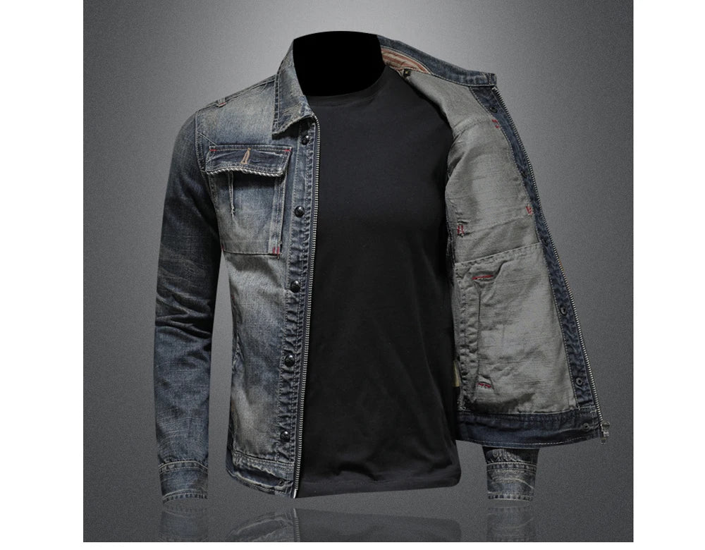 Autumn Winter Men's Denim Jackets Fashion Men Retro Streetwear Cowboy Jacket Men Hip Hop ZipperBiker Jean Coats Clothing