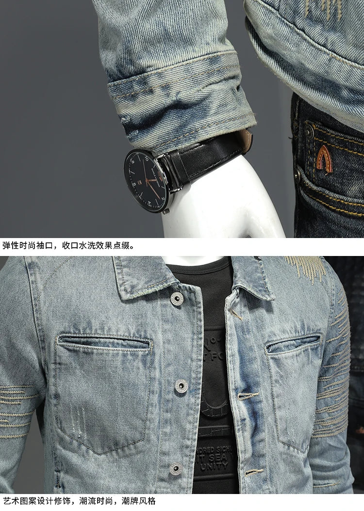 Men's Hooded Denim Jacket 2025 Fashion High-Quality All-In-One Light-Colored Embroidered Personality Large Size Casual Coat