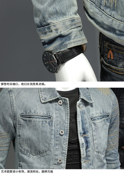 Men's Hooded Denim Jacket 2025 Fashion High-Quality All-In-One Light-Colored Embroidered Personality Large Size Casual Coat