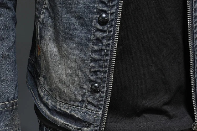 HKSH 2025 Spring Autumn New Man Tide Motorcycle Fashion Denim Jacket Trend Korean Slim Safari Style Casual Handsome Coats HK4817