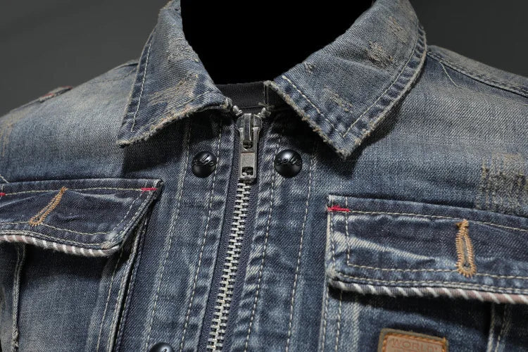 HKSH 2025 Spring Autumn New Man Tide Motorcycle Fashion Denim Jacket Trend Korean Slim Safari Style Casual Handsome Coats HK4817