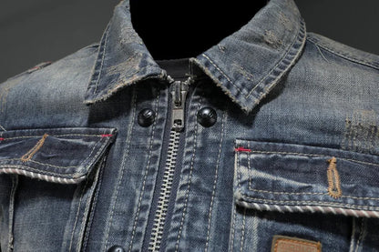 HKSH 2025 Spring Autumn New Man Tide Motorcycle Fashion Denim Jacket Trend Korean Slim Safari Style Casual Handsome Coats HK4817