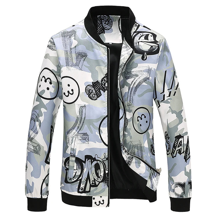 2025 Autumn New Printed Jackets Fashion Slim Fit Mens Casual Bomber Jacket Cardigan Zipper Coats Big Size 6XL Windbreaker Coat