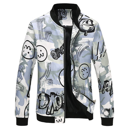 2025 Autumn New Printed Jackets Fashion Slim Fit Mens Casual Bomber Jacket Cardigan Zipper Coats Big Size 6XL Windbreaker Coat