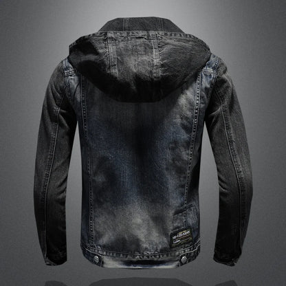Men's Hooded Denim Jacket 2025 Fashion High-Quality All-In-One Light-Colored Embroidered Personality Large Size Casual Coat