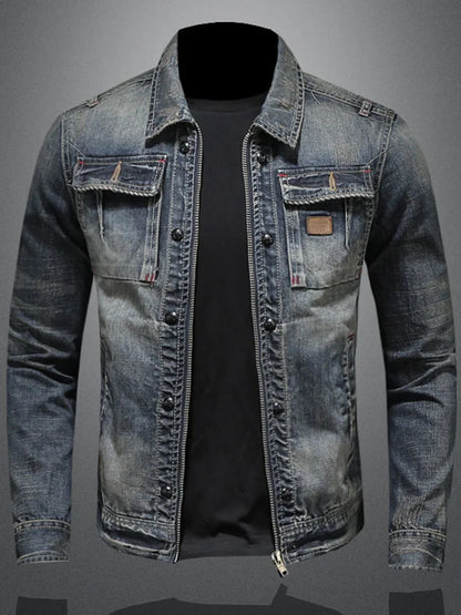 HKSH 2025 Spring Autumn New Man Tide Motorcycle Fashion Denim Jacket Trend Korean Slim Safari Style Casual Handsome Coats HK4817