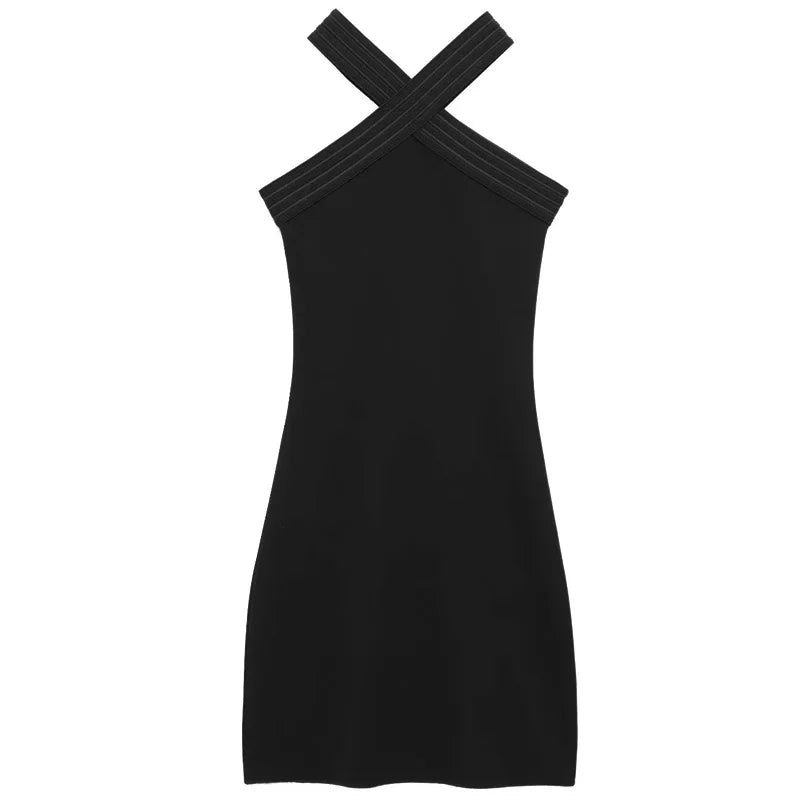 HXAO Halter Black Dress Women's Dresses Summer Sexy Bodycon Backless Short Dresses Woman Sleeveless Corset Elastic Vestidos 066
