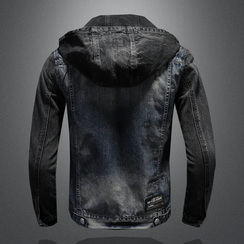 Men's Hooded Denim Jacket 2025 Fashion High-Quality All-In-One Light-Colored Embroidered Personality Large Size Casual Coat