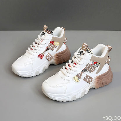 Spring and Autumn Fashion New Thick Soled Height Increasing Women's Sports Shoes Color Blocked Trendy Breathable Casual Shoes
