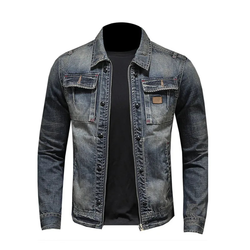 HKSH 2025 Spring Autumn New Man Tide Motorcycle Fashion Denim Jacket Trend Korean Slim Safari Style Casual Handsome Coats HK4817