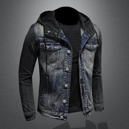 Men's Hooded Denim Jacket 2025 Fashion High-Quality All-In-One Light-Colored Embroidered Personality Large Size Casual Coat