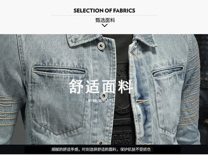 Men's Hooded Denim Jacket 2025 Fashion High-Quality All-In-One Light-Colored Embroidered Personality Large Size Casual Coat
